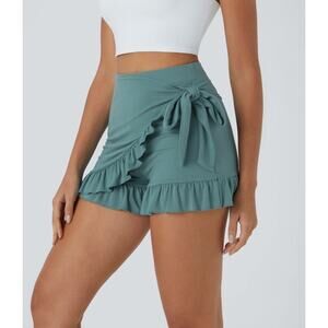 NEW Halara Teal High Waisted Tie Side Ruffle Hem Flowy Casual Comfy Shorts XL